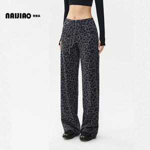 
Nike Leopard Print Loose Sports Trousers Women's Fashion Casual Fitness Wear Slim Wide Leg Straight Pants Spring and Summer