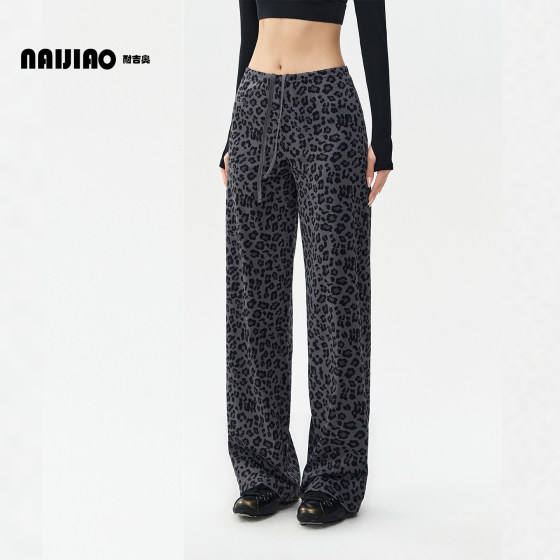 
Nike Leopard Print Loose Sports Trousers Women's Fashion Casual Fitness Wear Slim Wide Leg Straight Pants Spring and Summer