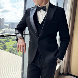 Groom Tuxedo Suit Men's Slim Fit Groomsmen Wedding Formal Dress Business Casual Notch Lapel Small Suit