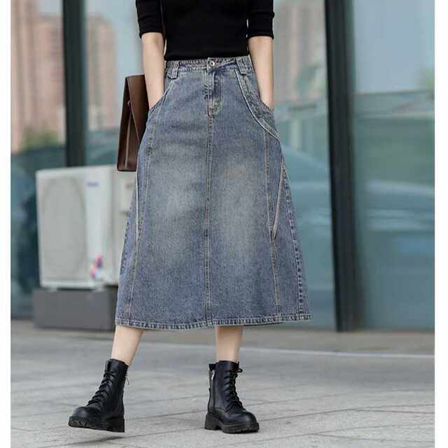 High-waisted slim and slim A-line skirt 2025 new summer retro slit casual mid-length skirt for women