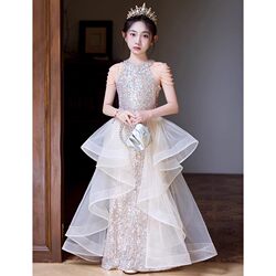 Girls' Fishtail Dress, Princess Dress, Stunning, High-End, Light Luxury, Niche, Host, Children's Piano Performance Dress, High-End Feel