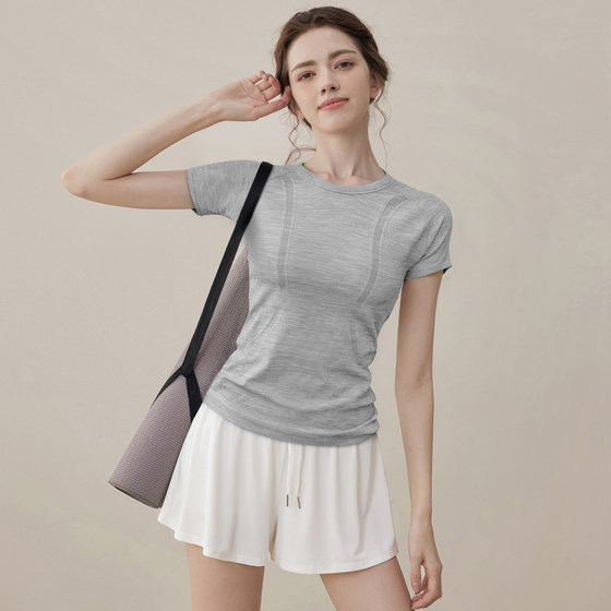 
Xinliya Round Neck Stretch Yoga Wear Short Sleeve Breathable Fitness Quick-Drying Running T-Shirt Slim Fit Sports Top