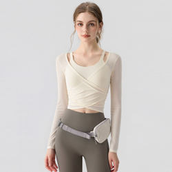 Xinliya Yoga Wear Women's Mesh Blouse Long-Sleeved Quick-Drying Running Sports Top Pilates Training Fitness Suit