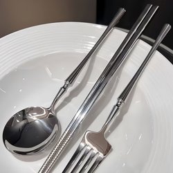 304 Stainless Steel Chopsticks and Spoon Set Portable Tableware Three-Piece Set Student Outdoor Travel Single-Person Set Storage Box