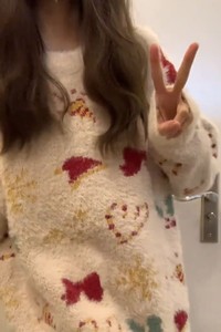 
Thickened version! Lazy style cute jacquard mink velvet pullover sweater for women in autumn loose mid-length sweater trendy