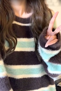 
Thickened version! Lazy style pullover mink velvet striped sweater women's autumn Korean style loose long-sleeved sweater jacket