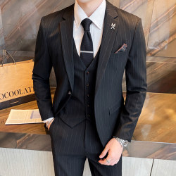 Striped Suit Men's Suit Wedding Groom's Dress Slim Business Casual Men's Wedding Suit High-End Black