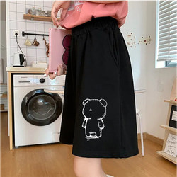 Women's Summer Loose Straight-Leg Slimming Casual Trendy Hong Kong Style Wide-Leg Shorts in Black, Five-Point Length