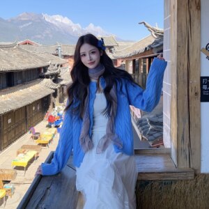 3MER Oh Oh Sanmei Colorful Twist Knitted Cardigan Jacket Women's Spring Korean Style Lazy Sweater Long Sleeve Top