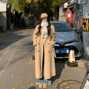
3MER Oh Oh Sanmei wool double-sided woolen coat for women winter Korean style lazy herringbone pattern mid-length woolen coat