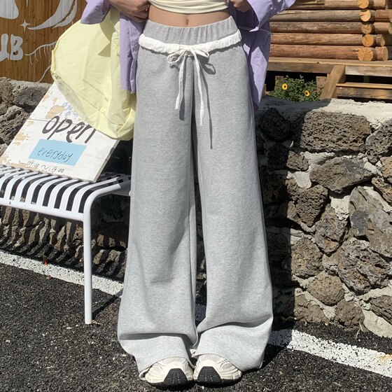 
3MER Oh Oh Sanmei American lace hottie casual pants for women summer splicing loose sports lazy style pants