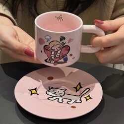 Rui Rui's Collaboration with Gazi Sister: Limited Edition Cartoon Ceramic Mug, High Aesthetic Appeal, Girly Design, Perfect as a Gift for Friends