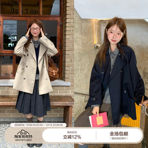 
WHYSTUDIO 2way collar Korean design mid-length double-breasted windbreaker cape jacket autumn and winter new style