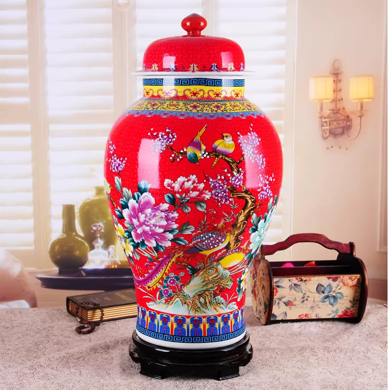 古玩收藏景德镇陶瓷器珐琅彩仿古粉彩将军罐花瓶摆件米缸储物罐-Taobao