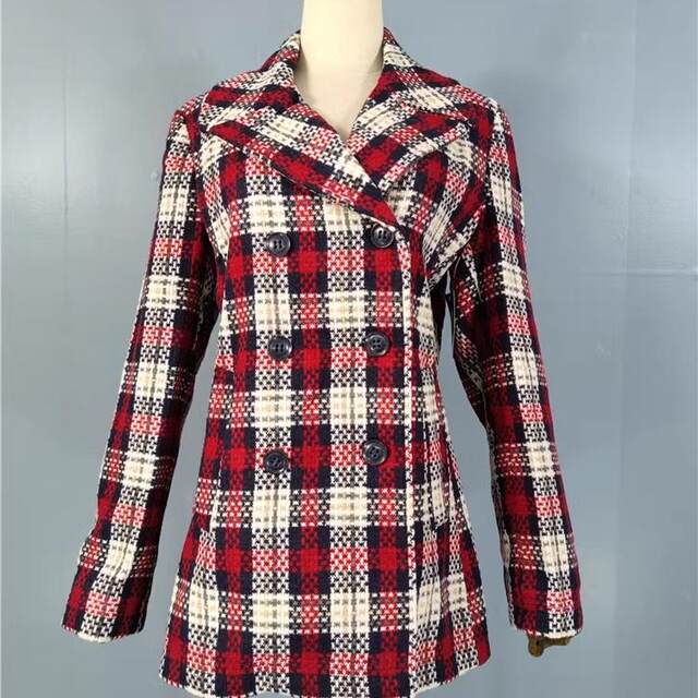 Foreign trade single new style small fragrance style classic plaid double-breasted long sleeve versatile fashion commuter windbreaker blazer
