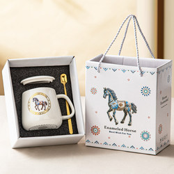 Water Cup Set for Home Use, High Aesthetic Value, Creative Coffee Cup, Ceramic Mug, Office Constant Temperature 55 ° Cup with Spoon and Lid