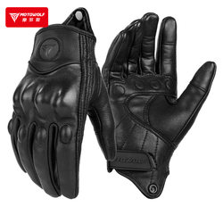 Modo Wolf Motorcycle Genuine Leather Riding Gloves, Retro Motorcycle Gear, Anti-Fall, Breathable, Full-Finger, Unisex, All-Season, Touchscreen Compatible