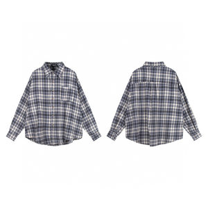 
Niche trendy brand FAR ARCHIVE flannel tassel Korean style blue plaid shirt jacket for men and women.