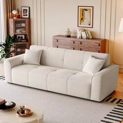 Modern Minimalist Fabric Sofa for Living Room, Small Apartment, Three or Four-Seater, Italian Minimalist Cream Style, Straight Row, Cat-Scratch Resistant Leather