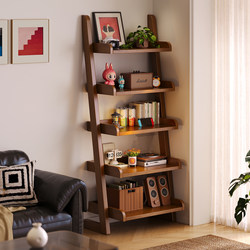 Solid Wood Ladder-Shaped Storage Rack Bookshelf Floor-Standing Living Room Display Integrated Wall-Mounted Home Simple Storage Rack Multi-Layer Bookcase
