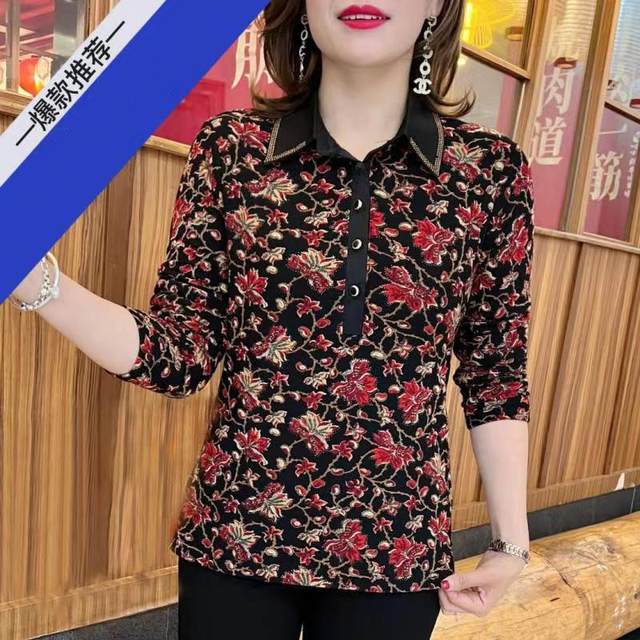 
Age-reducing fashionable loose floral floral POLO collar slim and versatile top large size middle-aged and elderly mothers' outfit