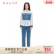 SALT.P Keyan 2024 Spring Academy Style Rebellious Denim Denim Spliced ​​Striped Shirt
