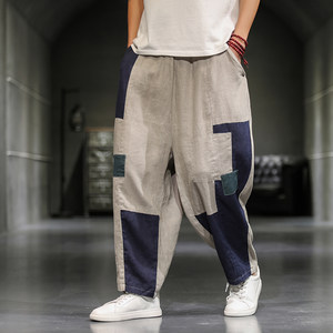 Summer Chinese style men's retro wind beggar pants men's cotton and hemp wide -leg pants loose casual linen Haron pants
