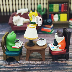 Japanese-Style Goods Decole Fox Bookstore Mona Lisa Cat Bookshelf Stationery Miniature Scene Healing Small Ornaments