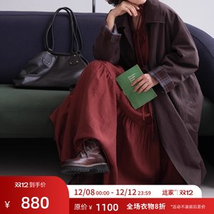 
Yuanjia silhouette lapel long windbreaker jacket loose casual versatile lace-up coat autumn new LF5757 limited edition