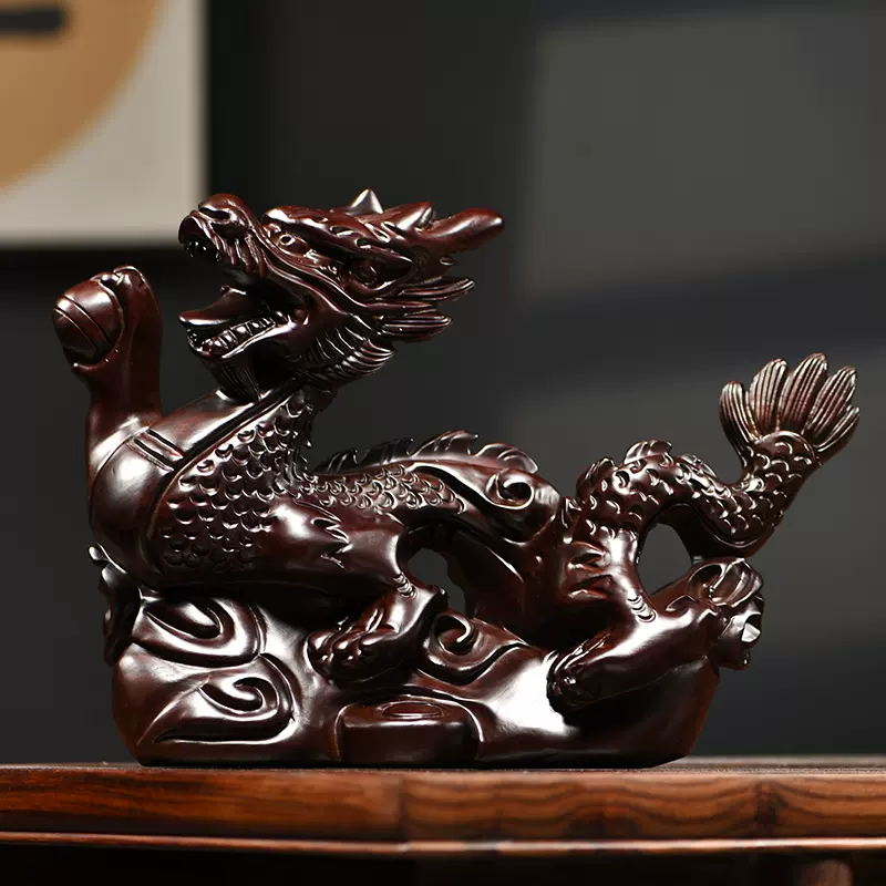 木製物 擺件 龍雕刻 骨董品 中國古美術 極上珍品 珍木 黑檀木彫 龍紋 收納箱 古擺件 置物 賞物