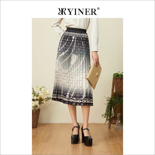 YINER sound children's clothing spring fashion gradient pattern printed pleated skirt
