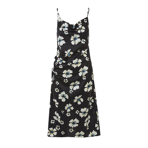 Langzi long skirt women's summer new temperament floral skirt French retro waist slimming camisole dress
