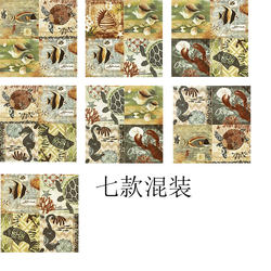 American Country Style Antique Tiles Pastoral Small Flower Tiles 300 Ocean Fish Pattern Kitchen and Bathroom Non-Slip Tiles Floor Tiles