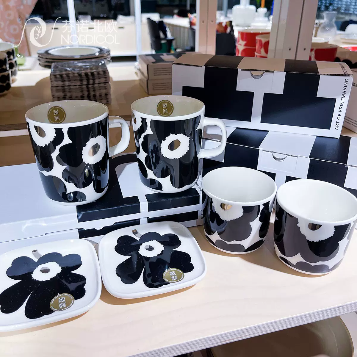 23秋新品Marimekko黑银unikko马克杯咖啡杯手握杯对盘方盘杯垫-Taobao