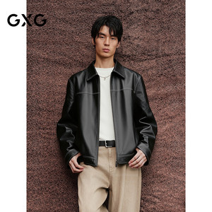 
[Cow Leather] GXG Men's 25th Autumn New Leather Jacket Lapel Fashion Jacket #G25D123001