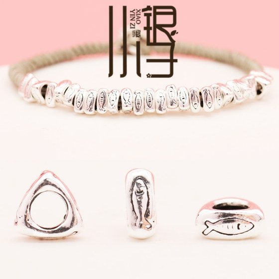 S925 sterling silver partition crushed silver a few Thai silver to make old fish pattern triangle beads DIY silver jewelry bracket beading accessories
