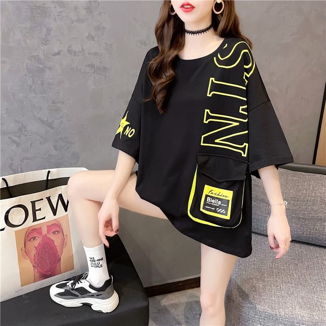 2024 summer new style pocket short-sleeved t-shirt women's loose large size women's design belly-covering slimming half-sleeved top