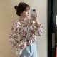 2025 new long-sleeved square collar waist-closed short floral strapless top for women in spring and autumn design, off-shoulder one-length collar