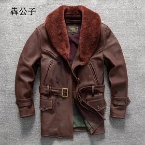 
Ben Gongzi retro high-end loose men's genuine leather windbreaker first layer cowhide leather coat fur collar large size autumn and winter coat