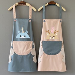 Apron for Home Kitchen, Waterproof, Summer, Women's Oil-Proof Thin Workwear, Cartoon Cute Cooking Apron with Extended Ties
