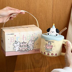 Mug Birthday Gift for Girls, Cute Ceramic Cup with Lid, Couple Water Cup, Home Creative Gift for Besties and Friends