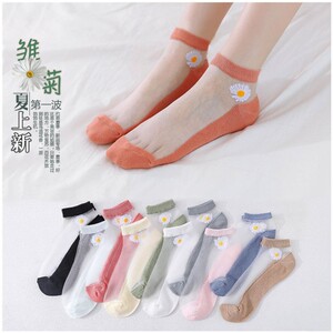 Glass stockings children's short socks Instagram trendy little daisy summer thin shallow mouth socks Korean Japanese transparent crystal socks