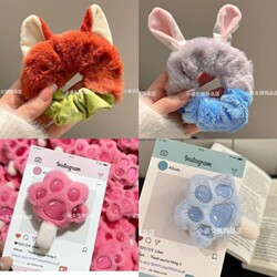 Zootopia Cute Paw Popsicle Hair Clip Cartoon Fox Nick Judy Plush Hair Tie Pink Cat Paw Clip