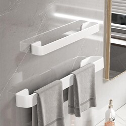 Solid White Towel Rack, No-Drill Wall-Mounted Bathroom Towel Single-Rod Storage Rack for Restroom