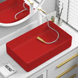 Countertop Basin with Side Drains for Washing Machine, Balcony Side Drain, Large Red Ceramic Square Washbasin, Countertop Drainage