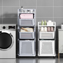 Plastic Dirty Clothes Basket Laundry Basket Bathroom Clothes Toy Storage Basket Dirty Clothes Bin Storage Basket Household Foldable with Wheels