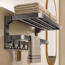 No-Drill Towel Rack Bathroom Storage Rack Bathroom Shelf Foldable Towel Bar Wall-Mounted Toilet Towel Rack