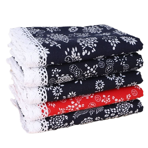 Wuzhen Chinese ethnic wind cotton, auspicious, blue and white fabric Chinese table coffee table long square retro stamp tablecloth
