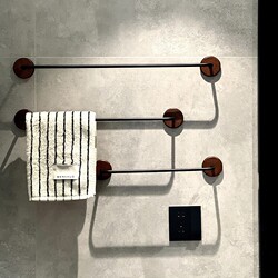 Acacia Wood Bathroom Towel Rack, Vintage Style, No-Drill Single Rod, Minimalist Bathroom Towel and Bath Towel Hanging Rod Shelf