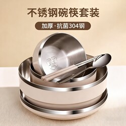 Personal Bowl and Chopsticks Set, Single-Person Bowl and Plate, Stainless Steel, Single-Serving Tableware, Household Set for One Person, Chopsticks and Bowl